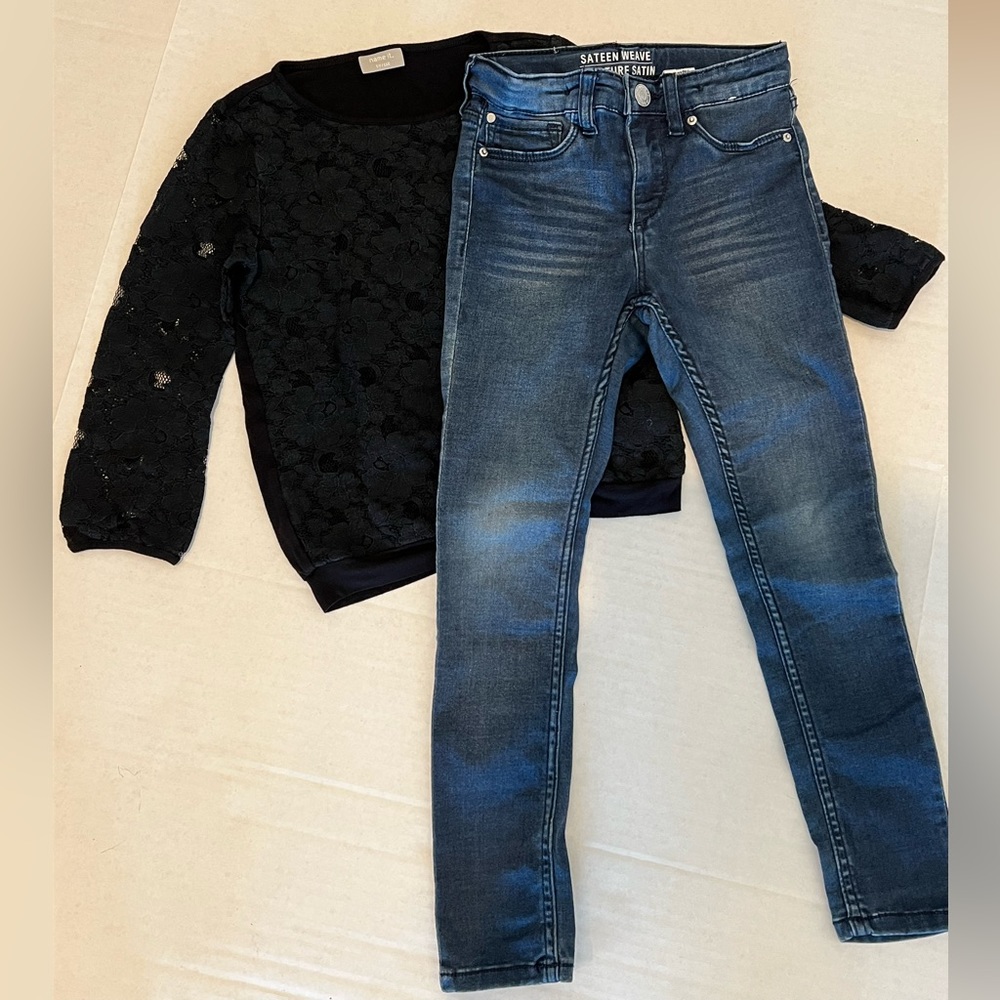 H&M Skinny Jean and adorable European brand Name it lace front top (5T)